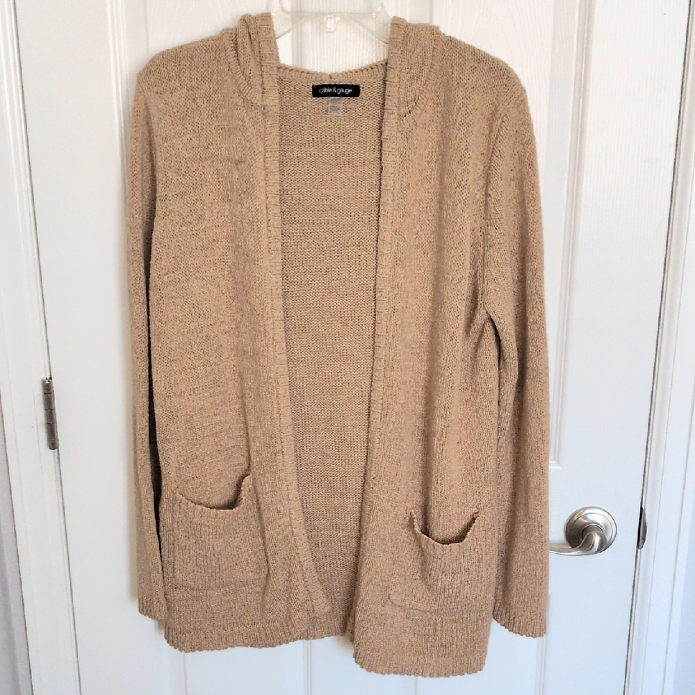 Cable & Gauge Tan Hooded Open Cardigan - XL
